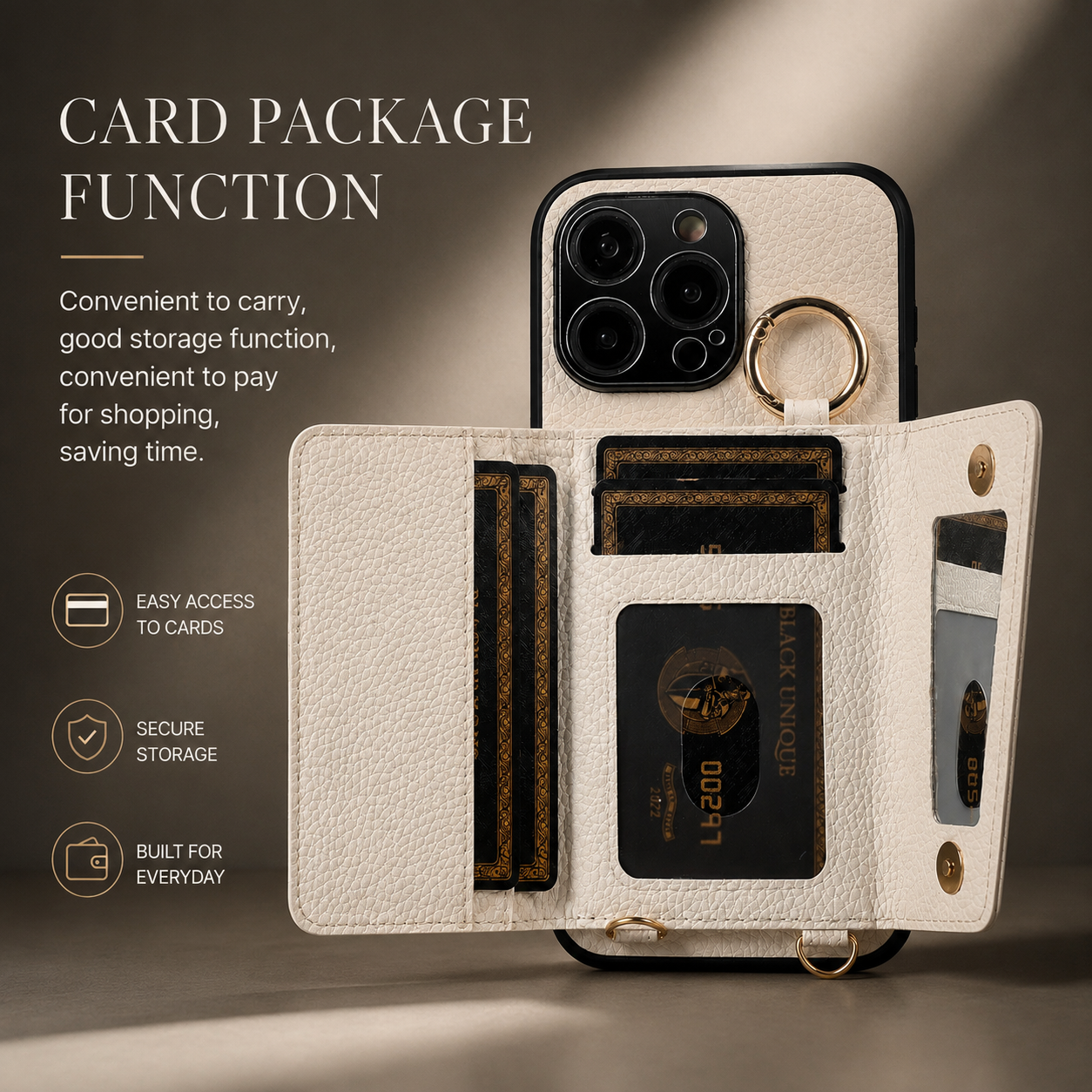 Premium iPhone Case MagSafe Compatible Crossbody Wallet Protective Cover PU Leather Card Holder Ring Stand Adjustable Strap Shockproof Full Body Design