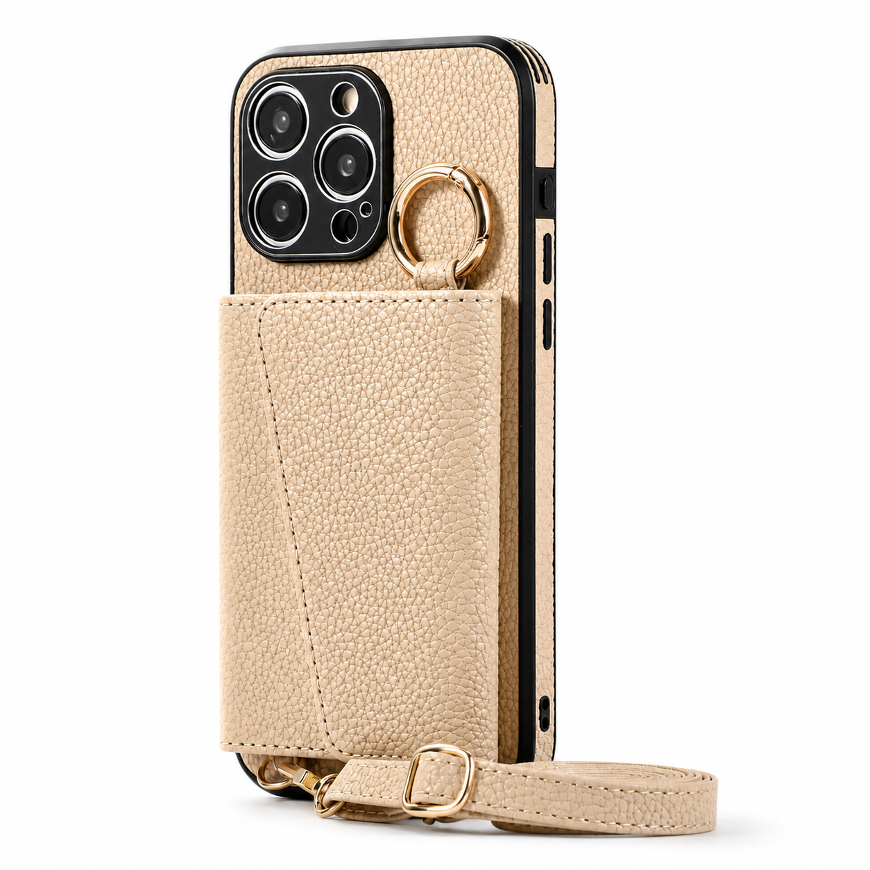 Premium iPhone Case MagSafe Compatible Crossbody Wallet Protective Cover PU Leather Card Holder Ring Stand Adjustable Strap Shockproof Full Body Design