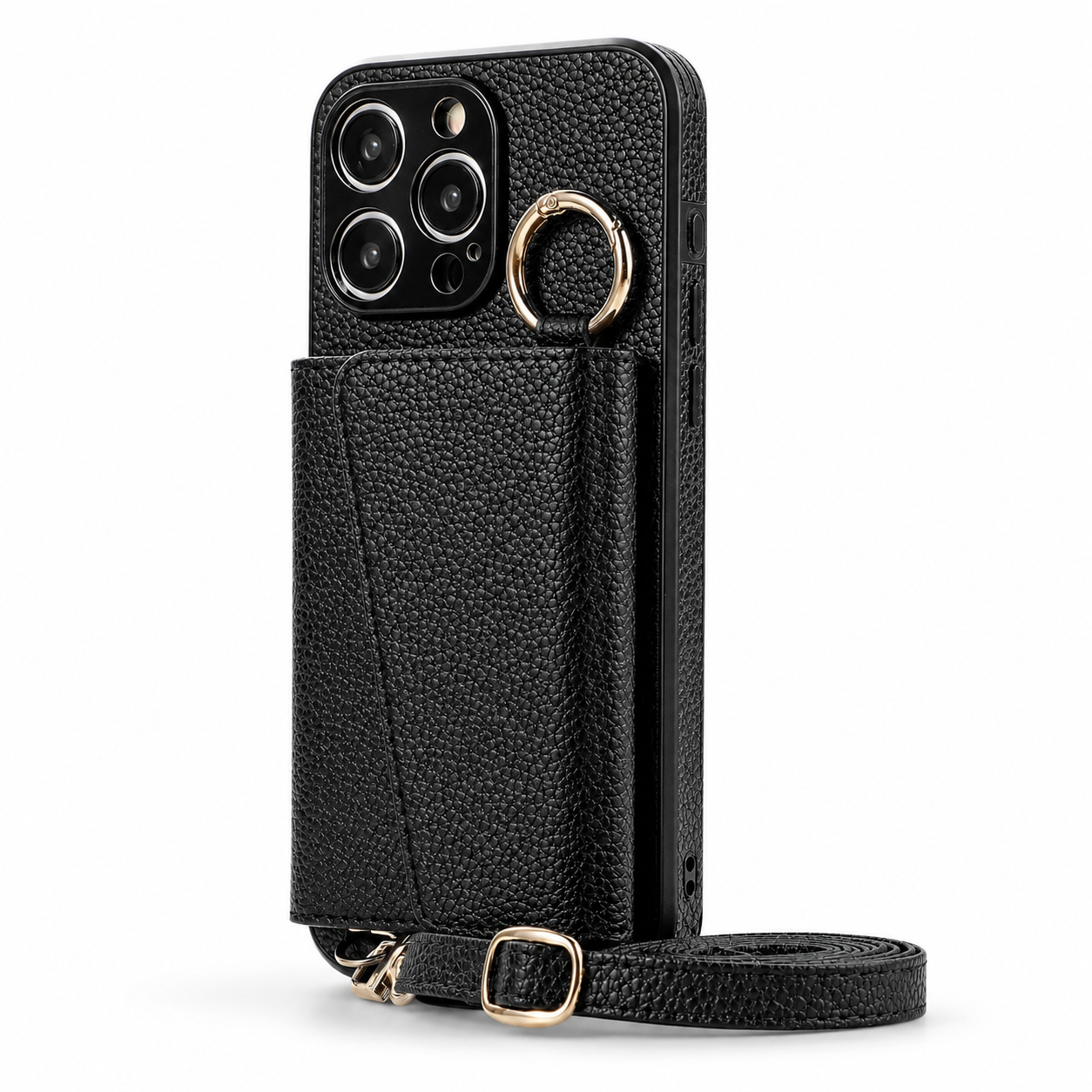 Premium iPhone Case MagSafe Compatible Crossbody Wallet Protective Cover PU Leather Card Holder Ring Stand Adjustable Strap Shockproof Full Body Design