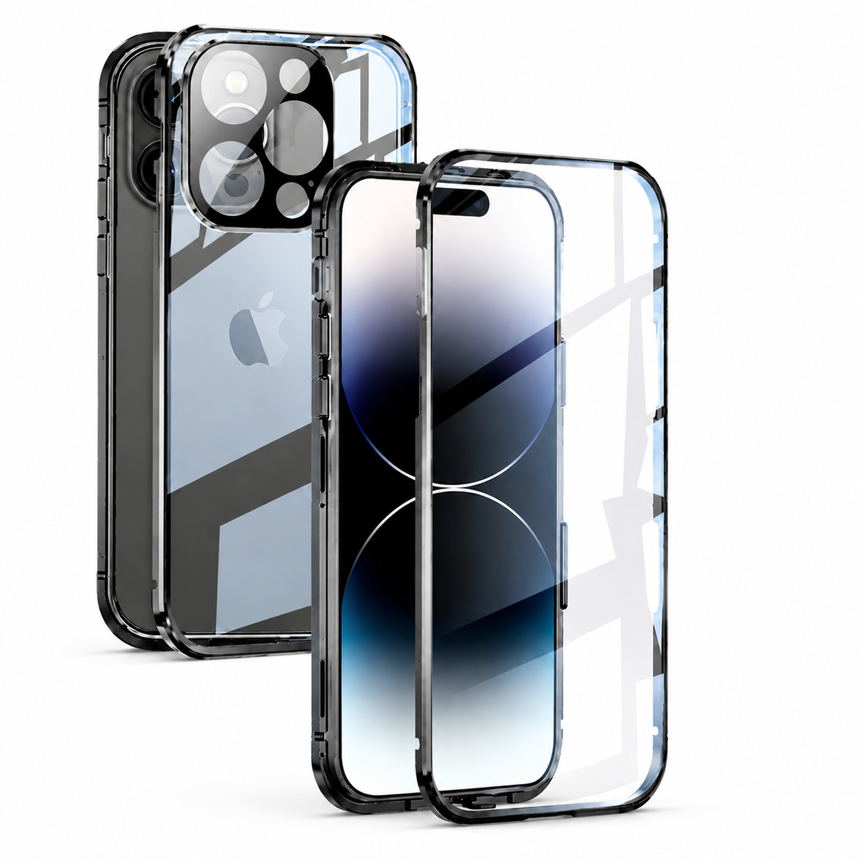 Premium iPhone Case MagSafe Compatible Double-Sided Tempered Glass Protective Cover Magnetic Metal Frame Full Body Shockproof Clear Protection Design