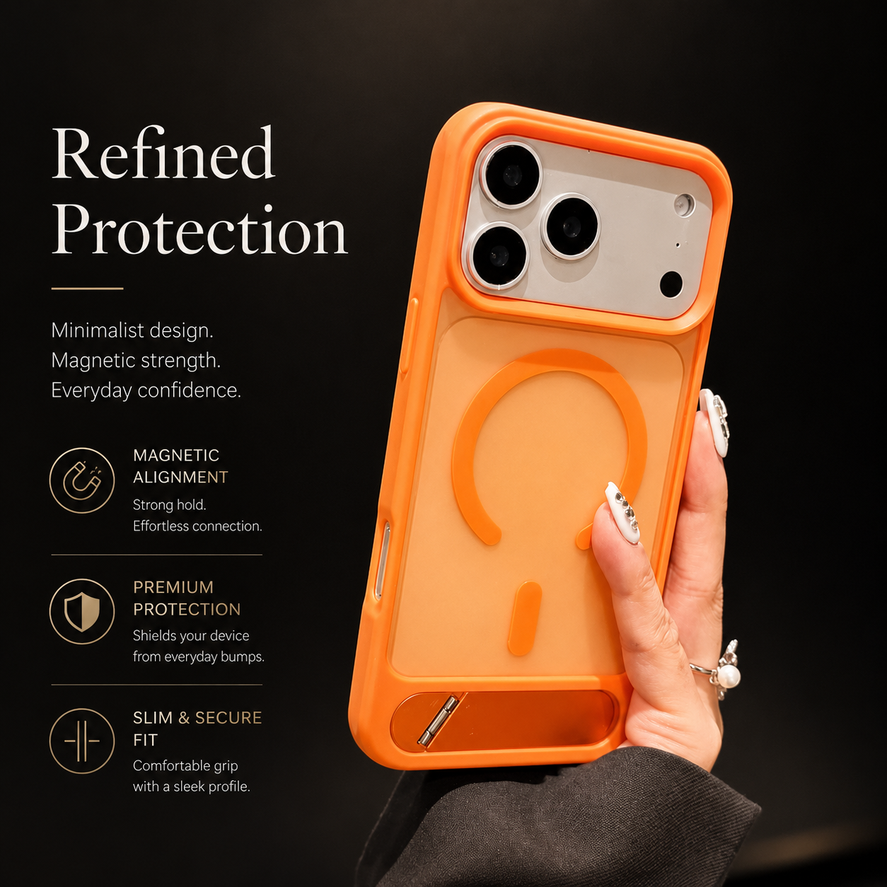 Premium iPhone Case MagSafe Compatible Foldable Stand Holder Matte PC Cover Shockproof Anti Fingerprint Magnetic Ring Non Slip Slim Protective Design