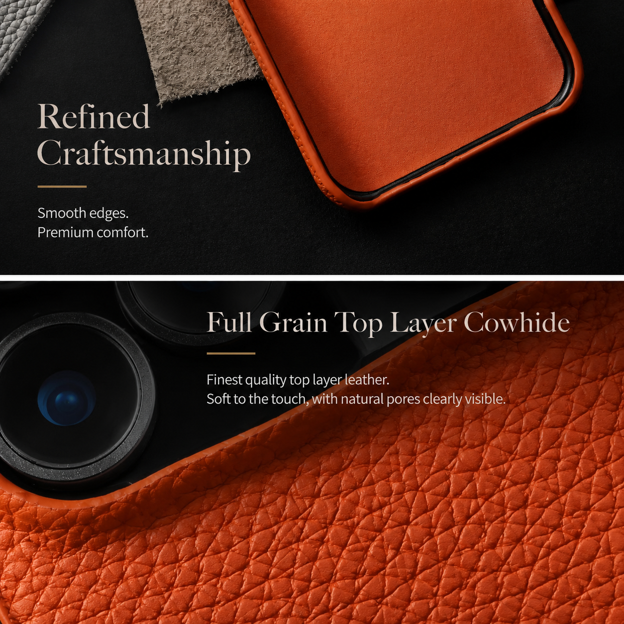Premium iPhone Case MagSafe Compatible Genuine Leather Protective Cover Magnetic Camera Lens Protection Anti Scratch Slim Full Coverage