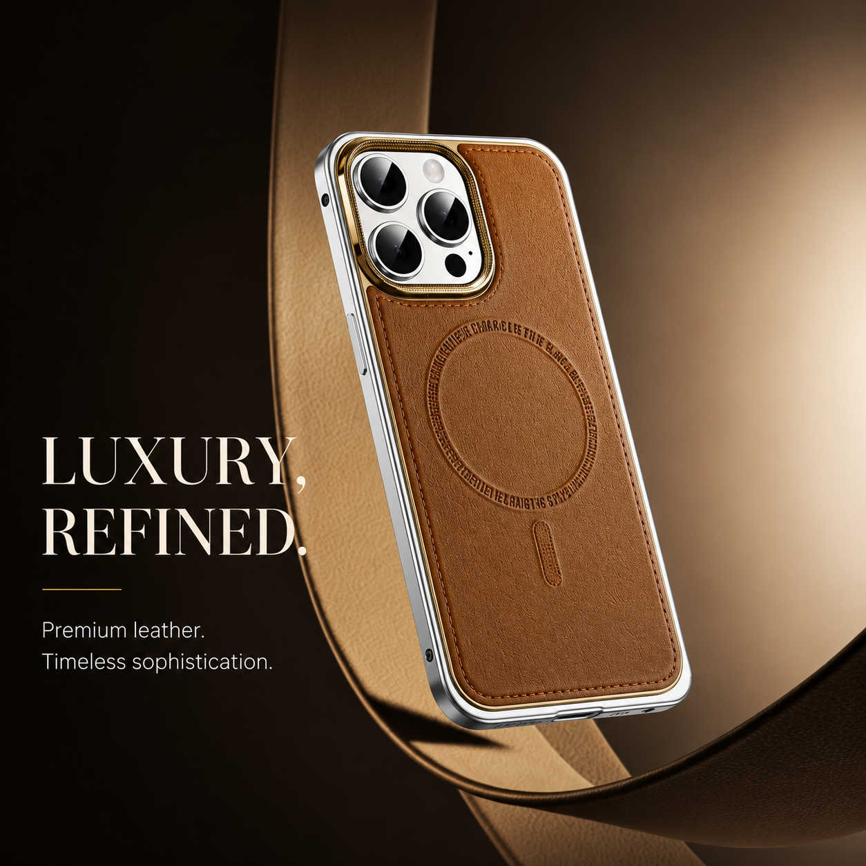 Premium iPhone Case MagSafe Compatible Leather Backplate Aluminum Alloy Frame Shockproof Protective Cover Wireless Charging Slim Luxury Design