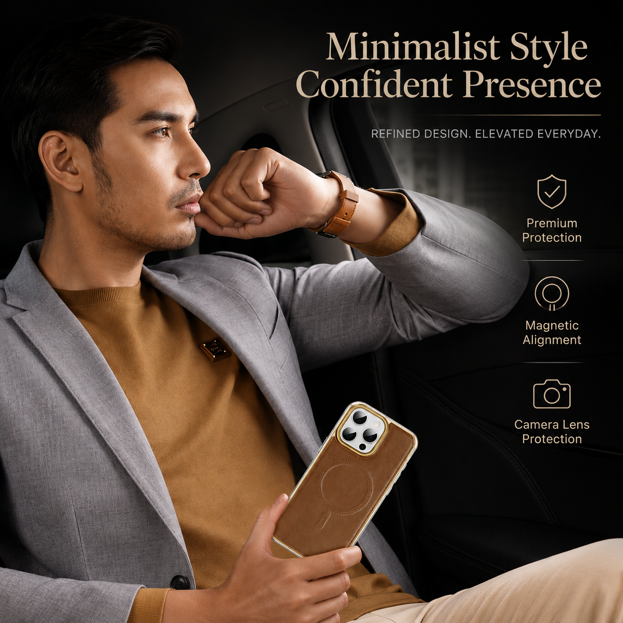 Premium iPhone Case MagSafe Compatible Leather Backplate Aluminum Alloy Frame Shockproof Protective Cover Wireless Charging Slim Luxury Design