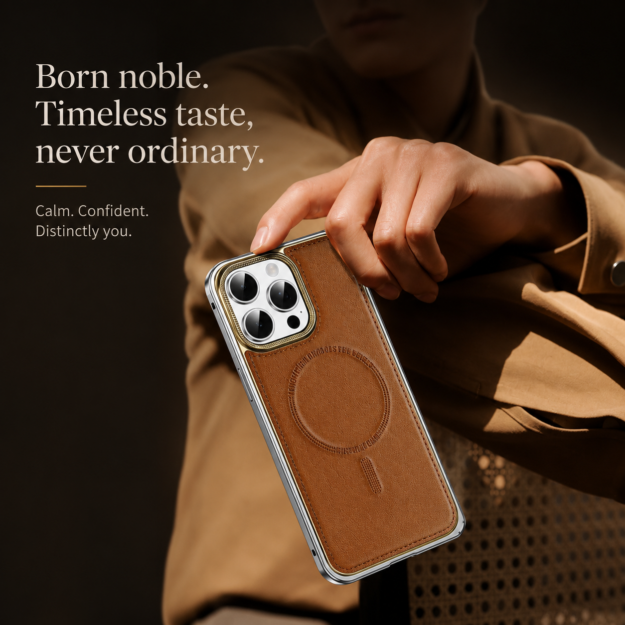 Premium iPhone Case MagSafe Compatible Leather Backplate Aluminum Alloy Frame Shockproof Protective Cover Wireless Charging Slim Luxury Design