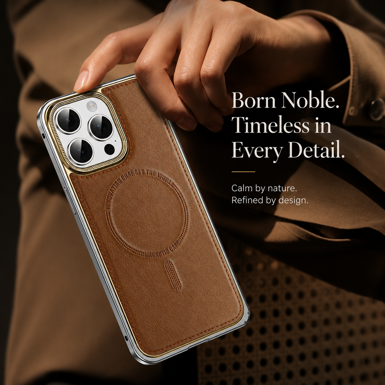 Premium iPhone Case MagSafe Compatible Leather Backplate Aluminum Alloy Frame Shockproof Protective Cover Wireless Charging Slim Luxury Design