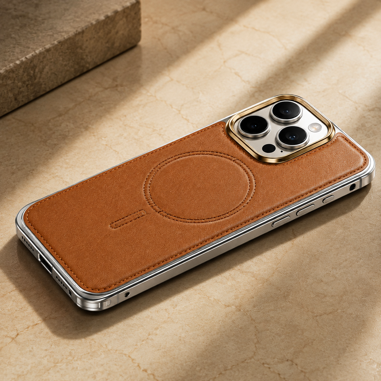 Premium iPhone Case MagSafe Compatible Leather Backplate Aluminum Alloy Frame Shockproof Protective Cover Wireless Charging Slim Luxury Design