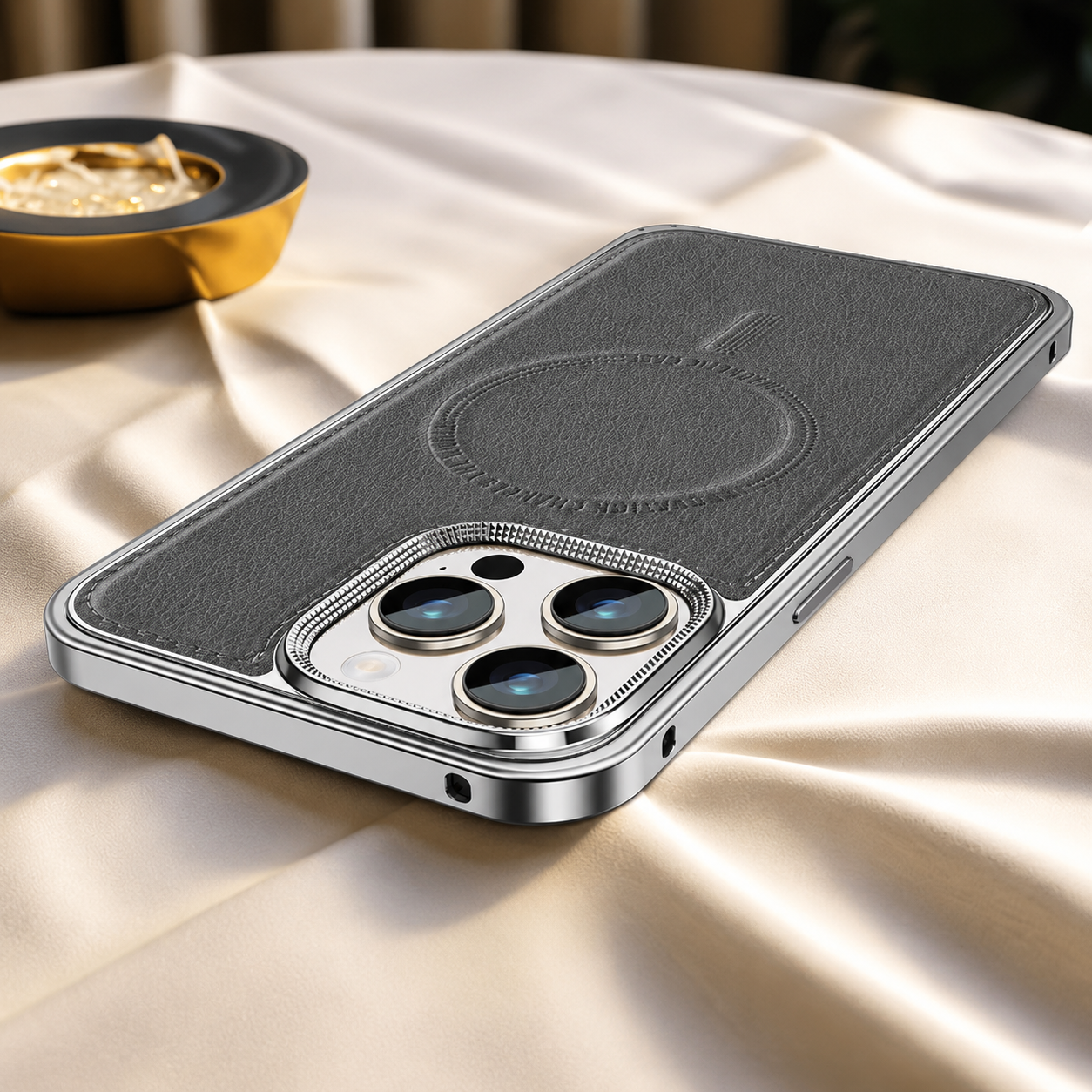 Premium iPhone Case MagSafe Compatible Leather Backplate Aluminum Alloy Frame Shockproof Protective Cover Wireless Charging Slim Luxury Design