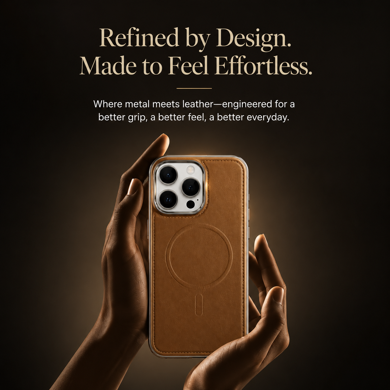 Premium iPhone Case MagSafe Compatible Leather Backplate Aluminum Alloy Frame Shockproof Protective Cover Wireless Charging Slim Luxury Design
