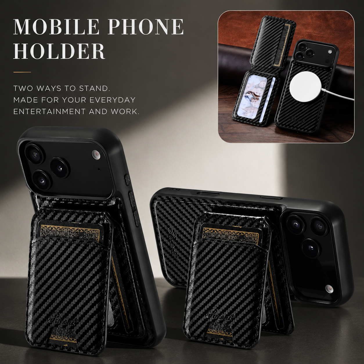 Premium iPhone Case MagSafe Compatible Leather Wallet Cover Card Holder Stand Shockproof Protective Design Magnetic Wireless Charging Slim Durable
