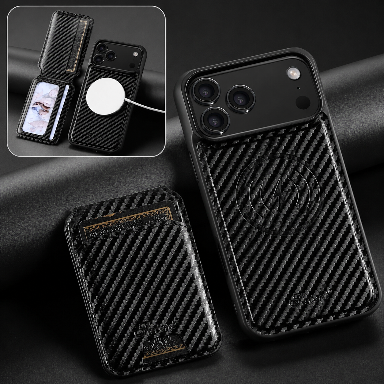 Premium iPhone Case MagSafe Compatible Leather Wallet Cover Card Holder Stand Shockproof Protective Design Magnetic Wireless Charging Slim Durable
