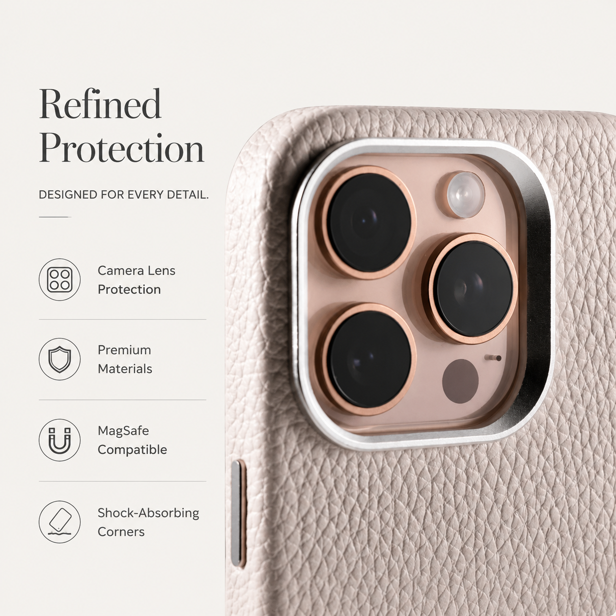 Premium iPhone Case MagSafe Compatible Luxury Lychee Leather Protective Cover Magnetic Shockproof Alloy Lens Protection Anti Scratch Full Coverage