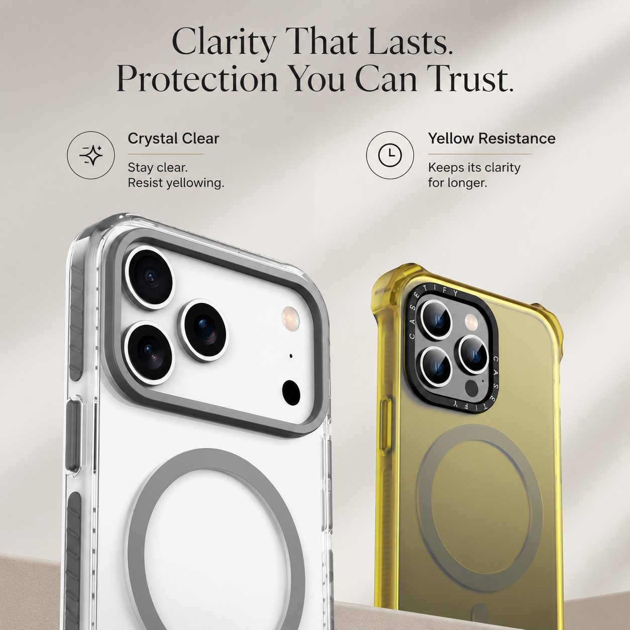 Premium iPhone Case MagSafe Compatible Magnetic Clear Cover PE Striped Border PC Back Camera Lens Protection Slim Full Coverage