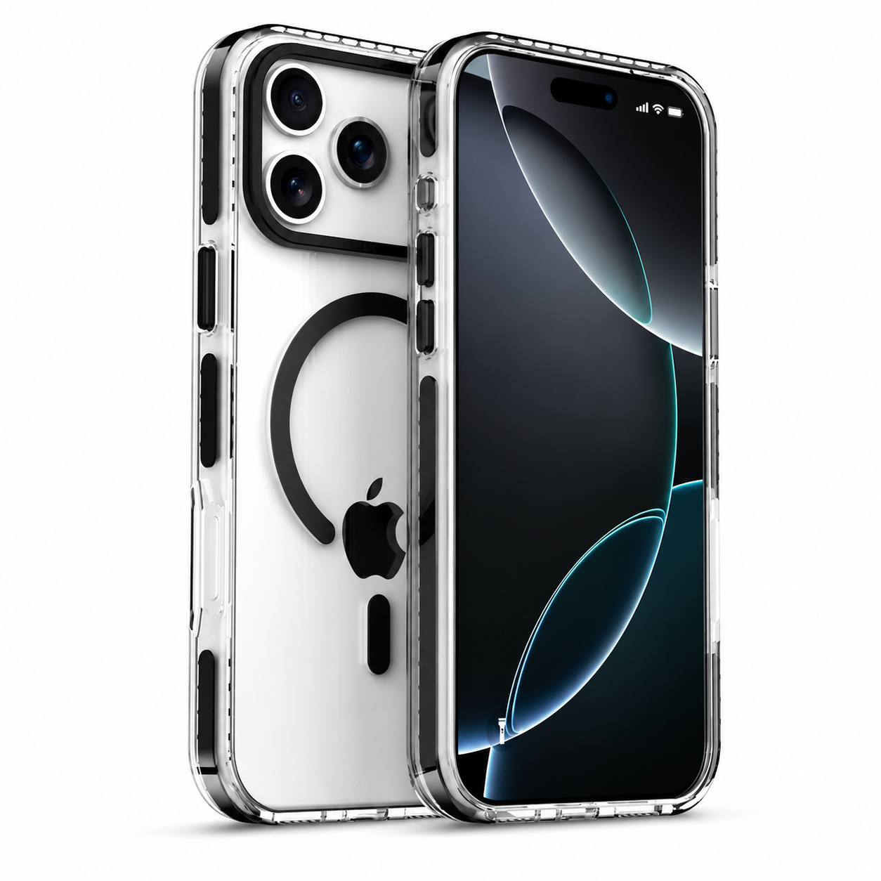 Premium iPhone Case MagSafe Compatible Magnetic Clear Cover PE Striped Border PC Back Camera Lens Protection Slim Full Coverage