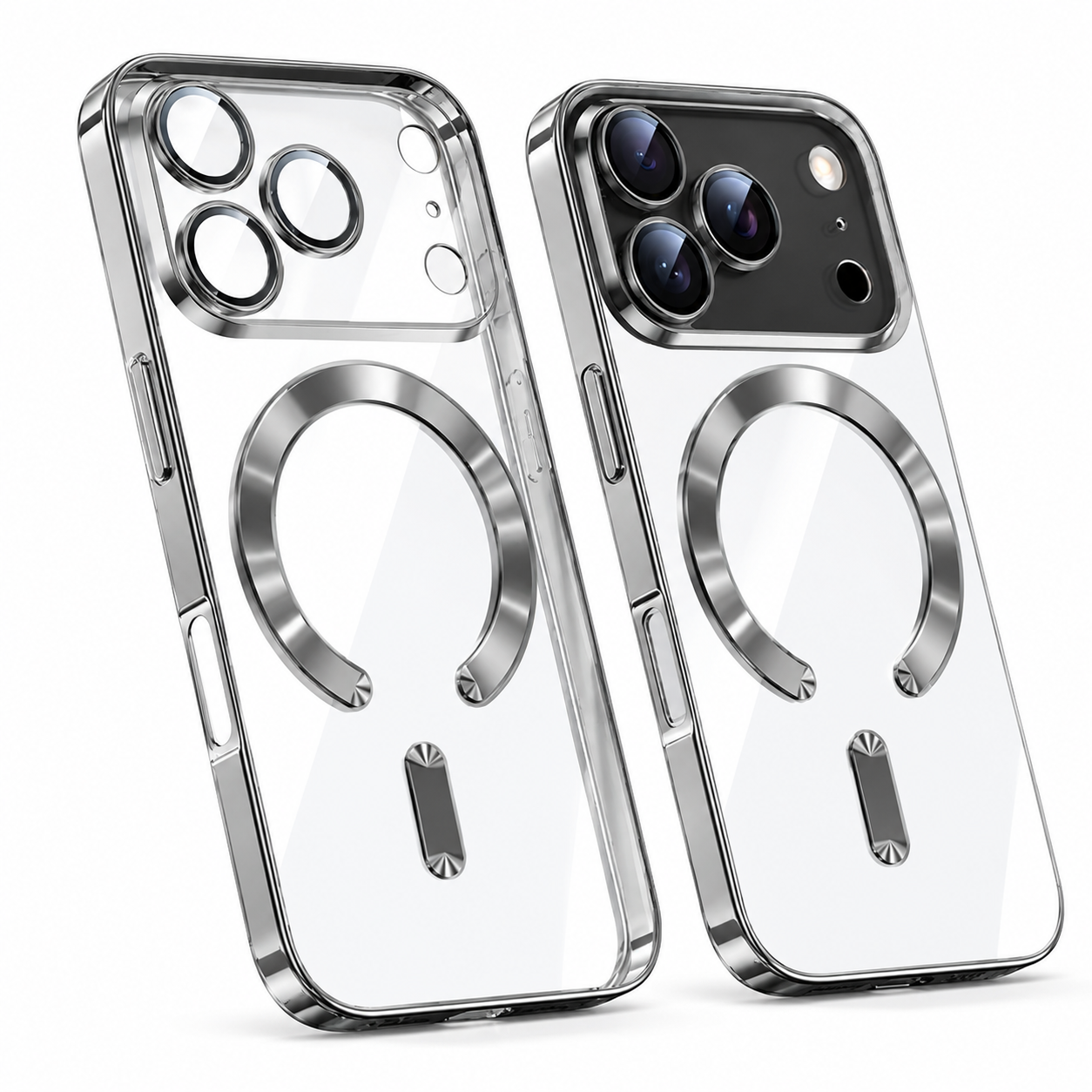 Premium iPhone Case MagSafe Compatible Magnetic Clear Protective Cover Shockproof Soft TPU Camera Lens Protection Slim Plated Full Coverage