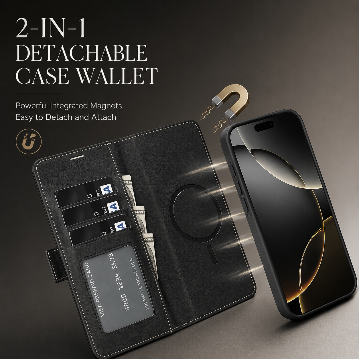 Premium iPhone Case MagSafe Compatible Magnetic Leather Wallet Cover Card Holder Camera Lens Protection Shockproof Matte Anti Scratch Full Coverage