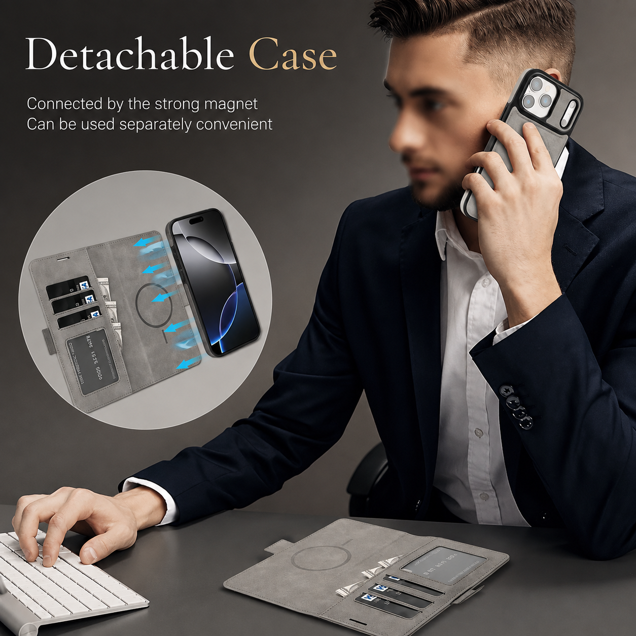 Premium iPhone Case MagSafe Compatible Magnetic Leather Wallet Cover Card Holder Camera Lens Protection Shockproof Matte Anti Scratch Full Coverage