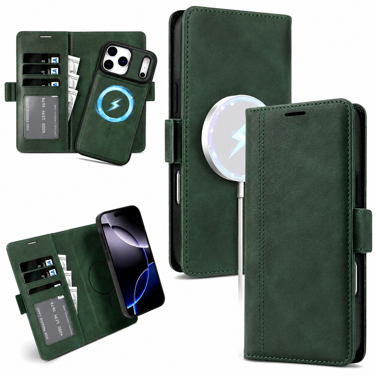 Premium iPhone Case MagSafe Compatible Magnetic Leather Wallet Cover Card Holder Camera Lens Protection Shockproof Matte Anti Scratch Full Coverage