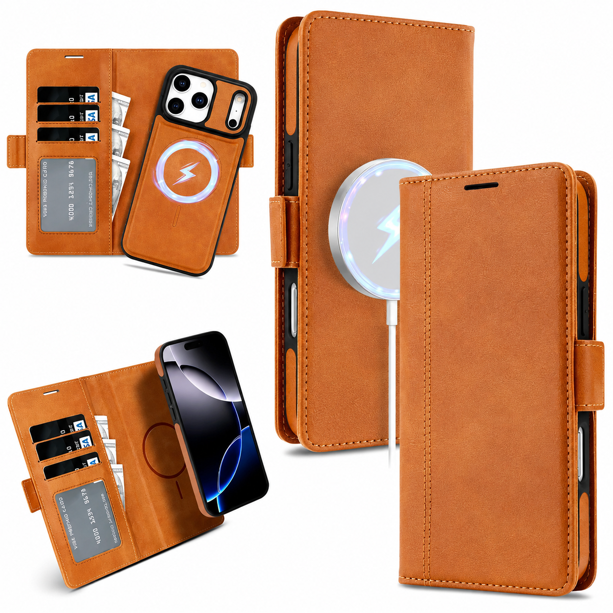 Premium iPhone Case MagSafe Compatible Magnetic Leather Wallet Cover Card Holder Camera Lens Protection Shockproof Matte Anti Scratch Full Coverage
