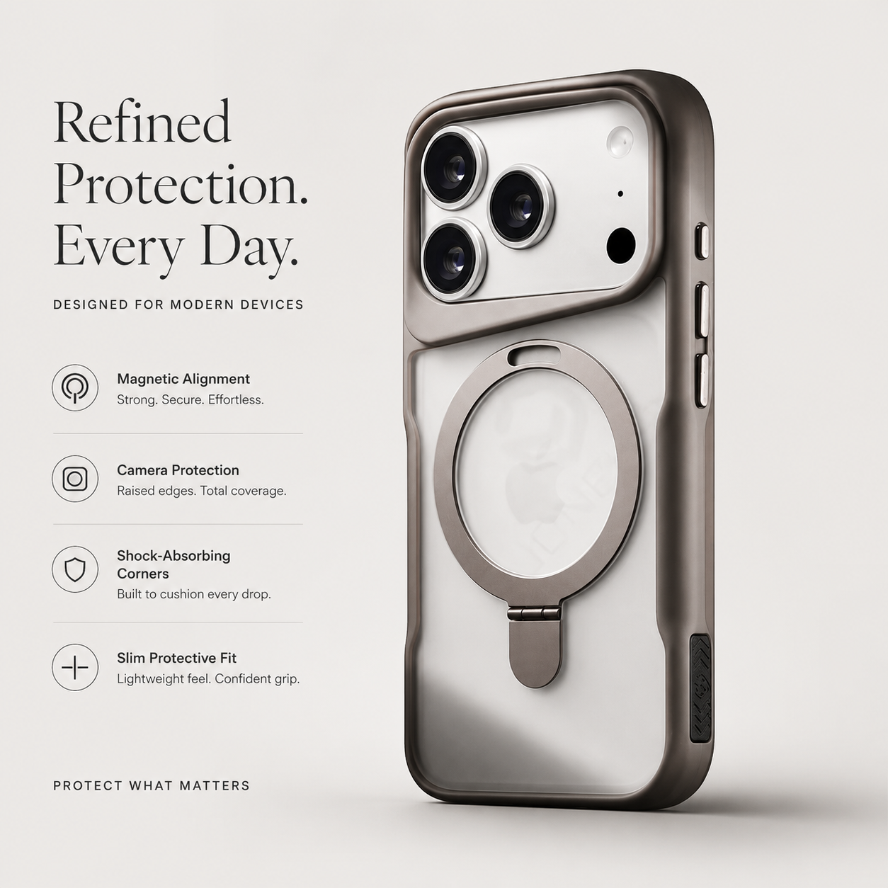 Premium iPhone Case MagSafe Compatible Magnetic Metal Ring Stand Shockproof Bumper Cover Translucent Matte Protective Case Anti Scratch Slim Full Coverage