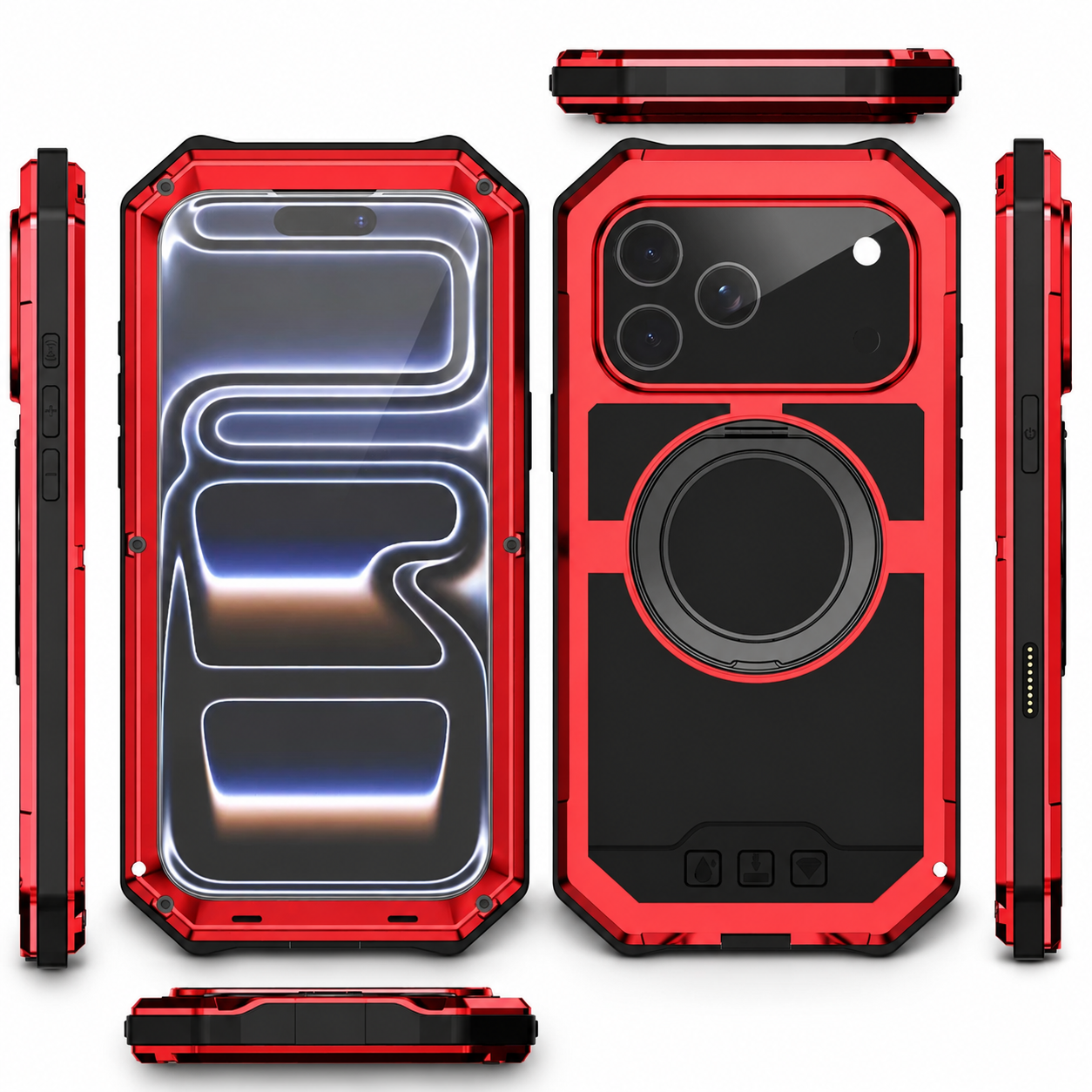 Premium iPhone Case MagSafe Compatible Magnetic Protective Cover Aluminum Armor Frame Built-in Kickstand Glass Screen Protector Shockproof Full Body Design