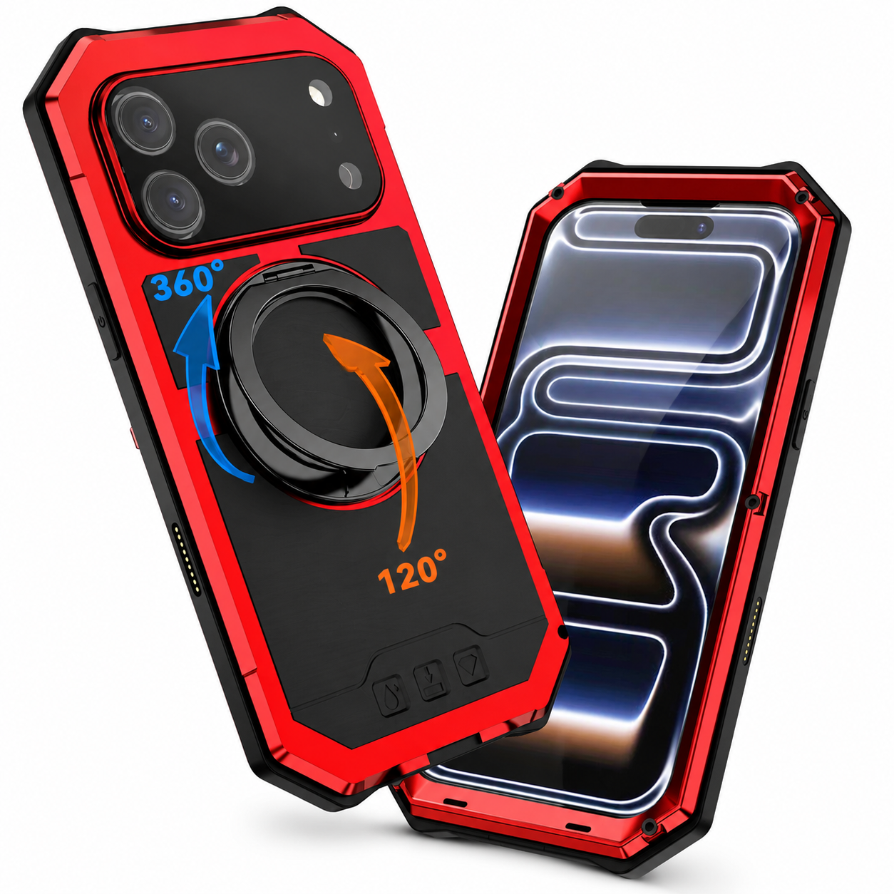 Premium iPhone Case MagSafe Compatible Magnetic Protective Cover Aluminum Armor Frame Built-in Kickstand Glass Screen Protector Shockproof Full Body Design