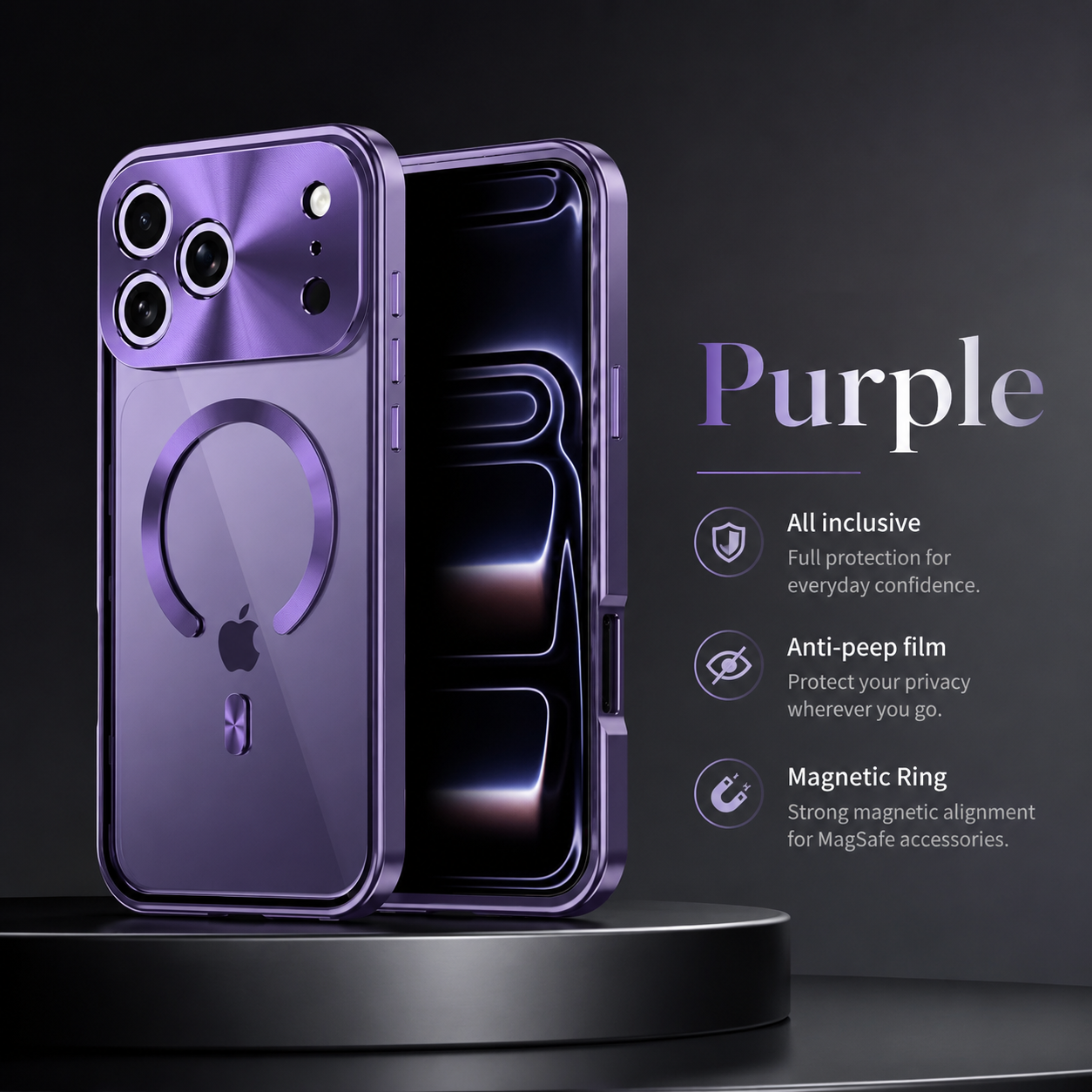 Premium iPhone Case MagSafe Compatible Magnetic Protective Cover Aluminum Frame Privacy Screen Protector Clear Back Shockproof Camera Lens Guard Design
