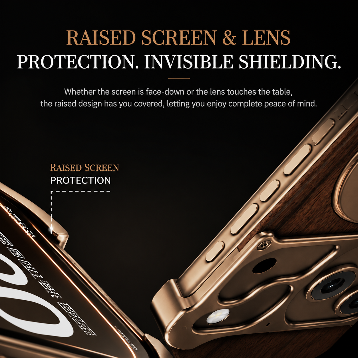 Premium iPhone Case MagSafe Compatible Magnetic Protective Cover Wood Back Aluminum Frame 360° Rotating Ring Stand Shockproof Camera Lens Guard Design