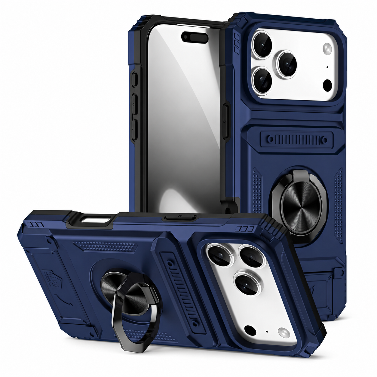 Premium iPhone Case MagSafe Compatible Magnetic Rotating Ring Kickstand Wallet Cover Heavy Duty Shockproof Protective PC Case Card Holder Full Coverage