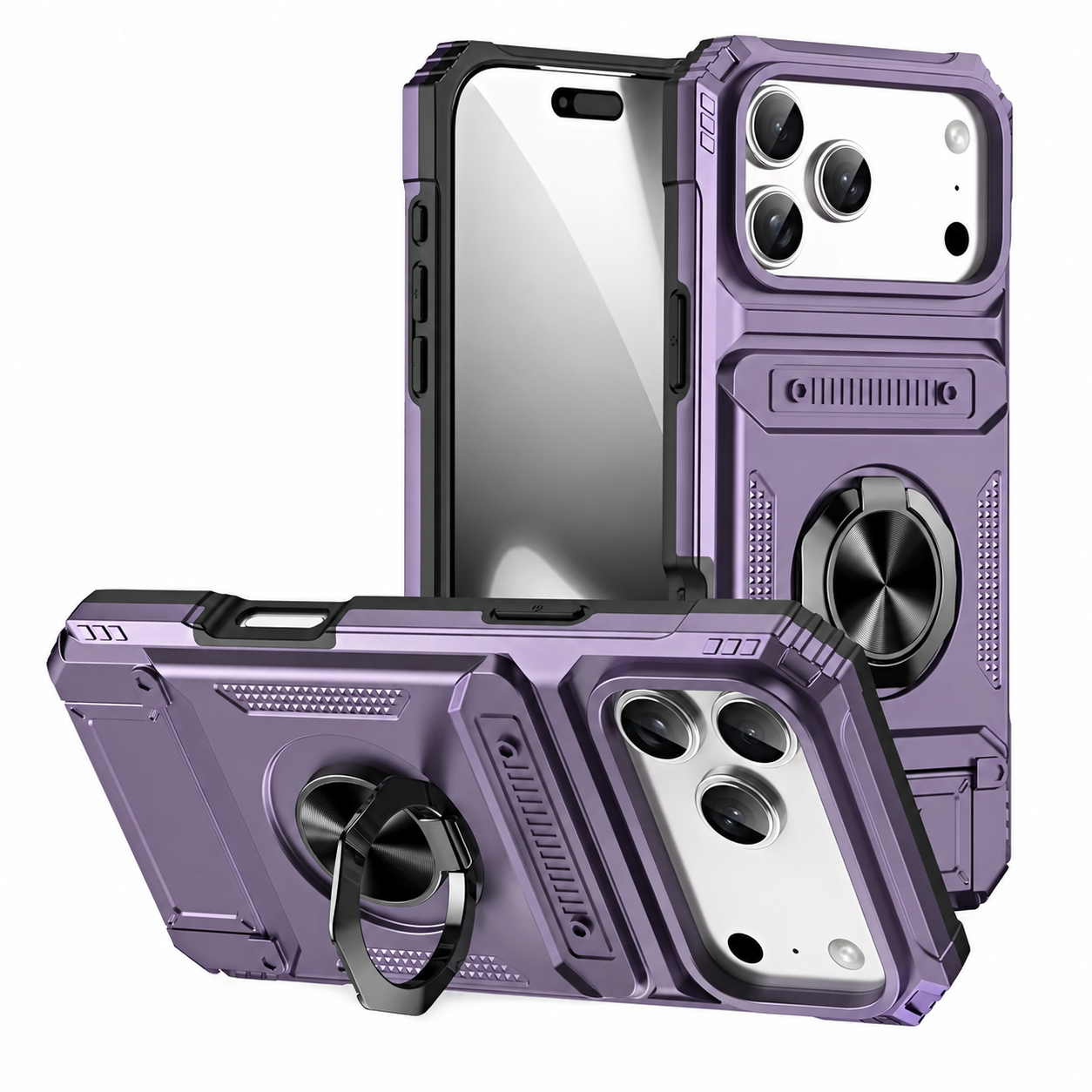 Premium iPhone Case MagSafe Compatible Magnetic Rotating Ring Kickstand Wallet Cover Heavy Duty Shockproof Protective PC Case Card Holder Full Coverage