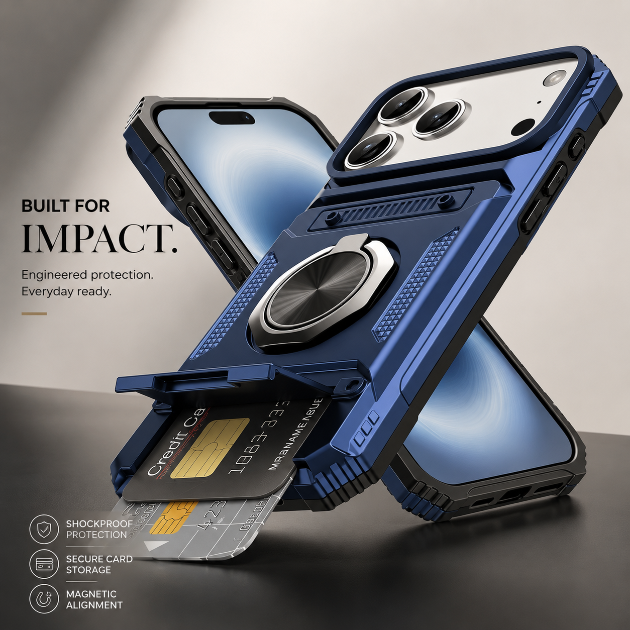 Premium iPhone Case MagSafe Compatible Magnetic Rotating Ring Kickstand Wallet Cover Heavy Duty Shockproof Protective PC Case Card Holder Full Coverage
