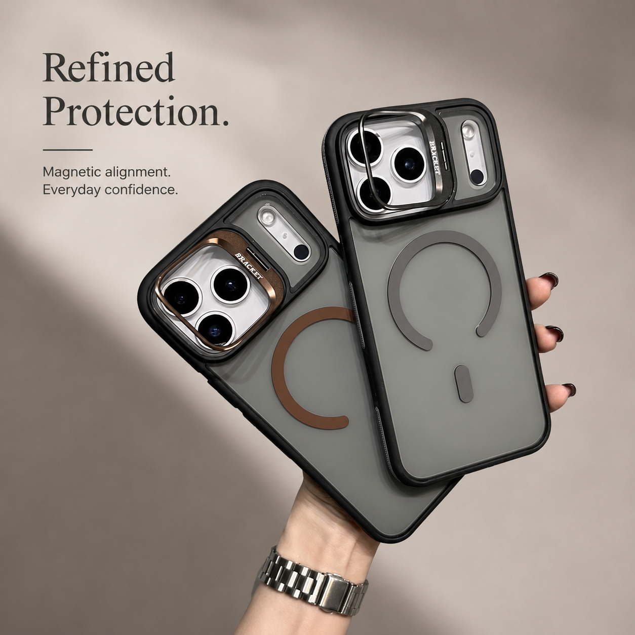 Premium iPhone Case MagSafe Compatible Matte Transparent Cover Metal Kickstand Shockproof Armor Protection Wireless Charging Anti Fingerprint Slim Design