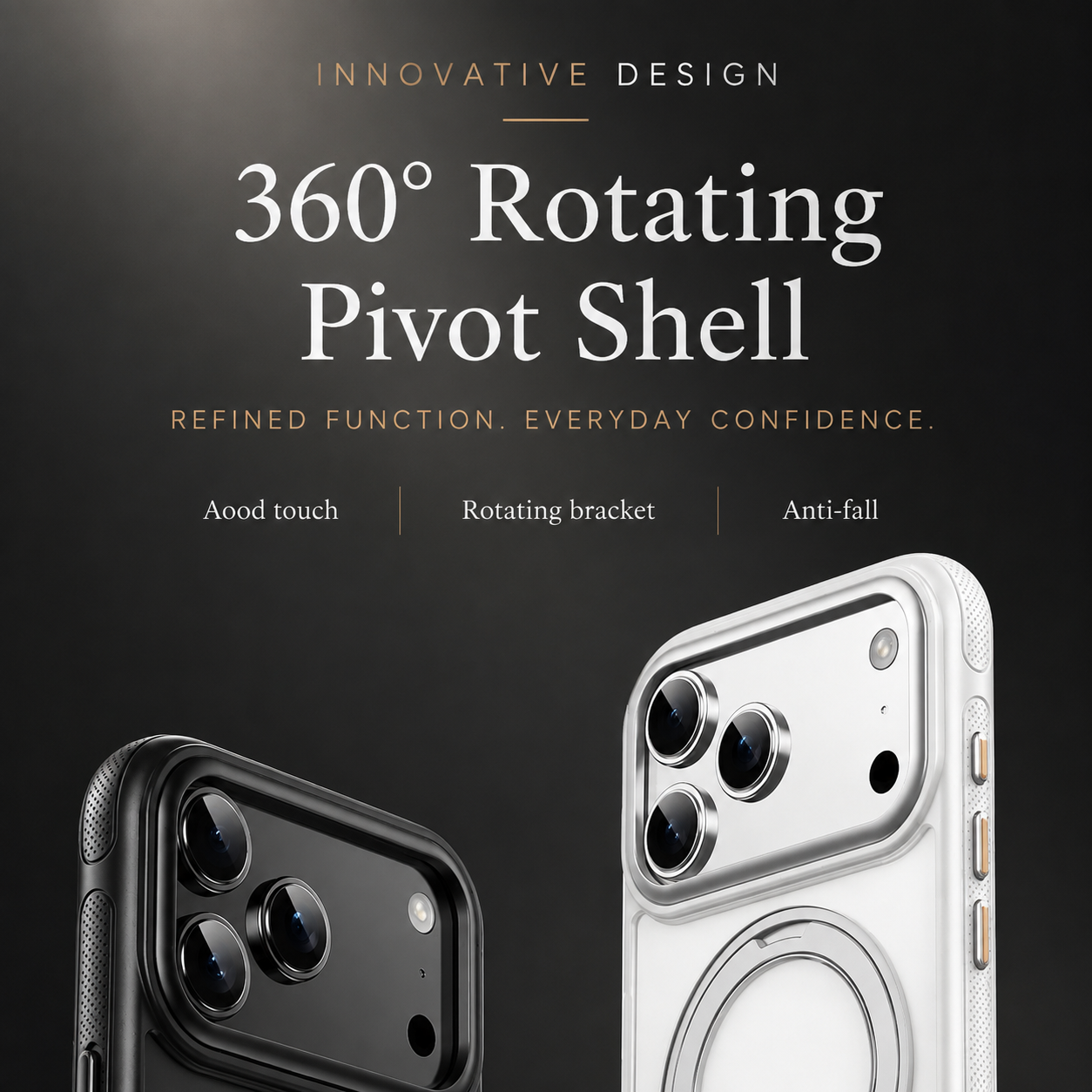 Premium iPhone Case MagSafe Compatible Mechanical Rotating Stand Shockproof Protective Cover Metal PC TPU Camera Lens Protection Full Coverage