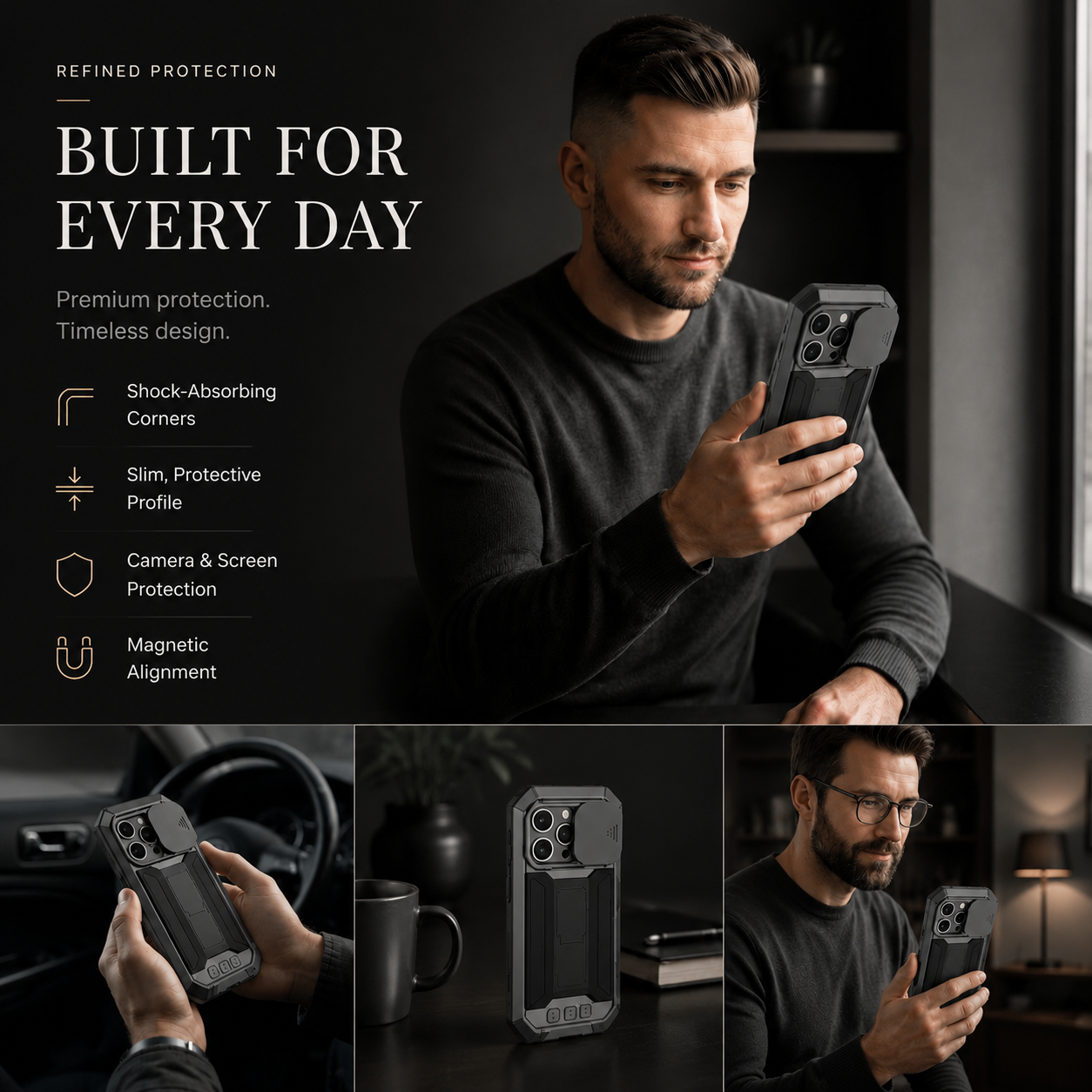Premium iPhone Case MagSafe Compatible Military Heavy Duty Metal Armor Protective Cover Full Body Shockproof Aluminum Frame Camera Cover Design