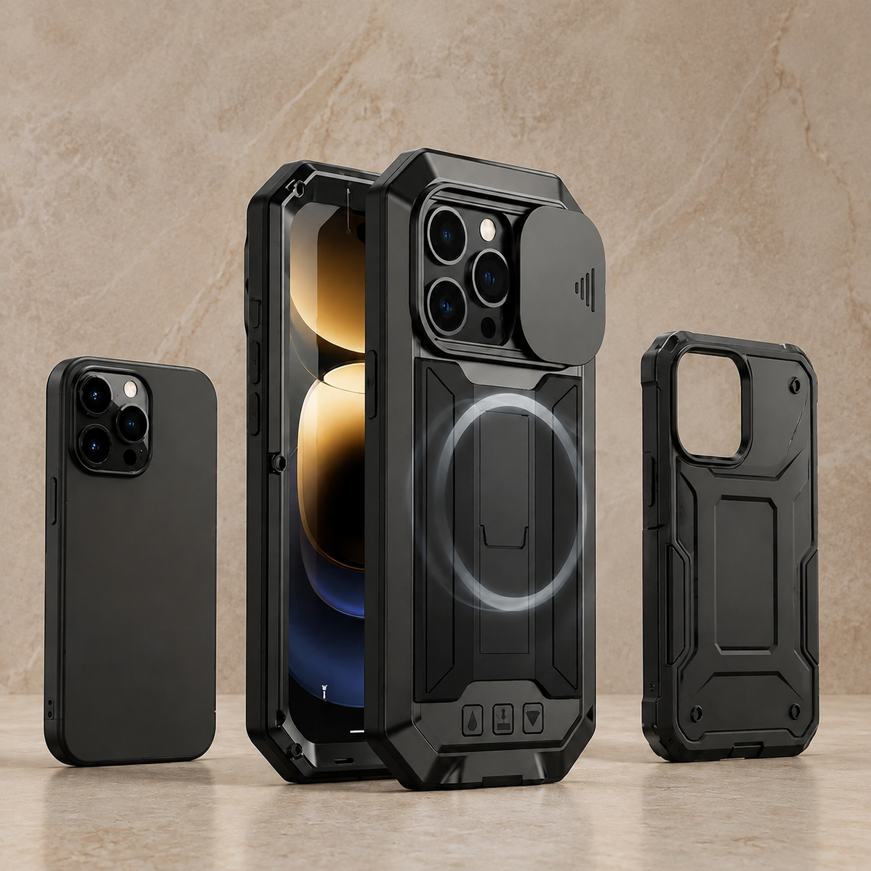 Premium iPhone Case MagSafe Compatible Military Metal Armor Full Body Protective Cover Shockproof Slide Camera Protection Built-In Screen Protector Rugged Design