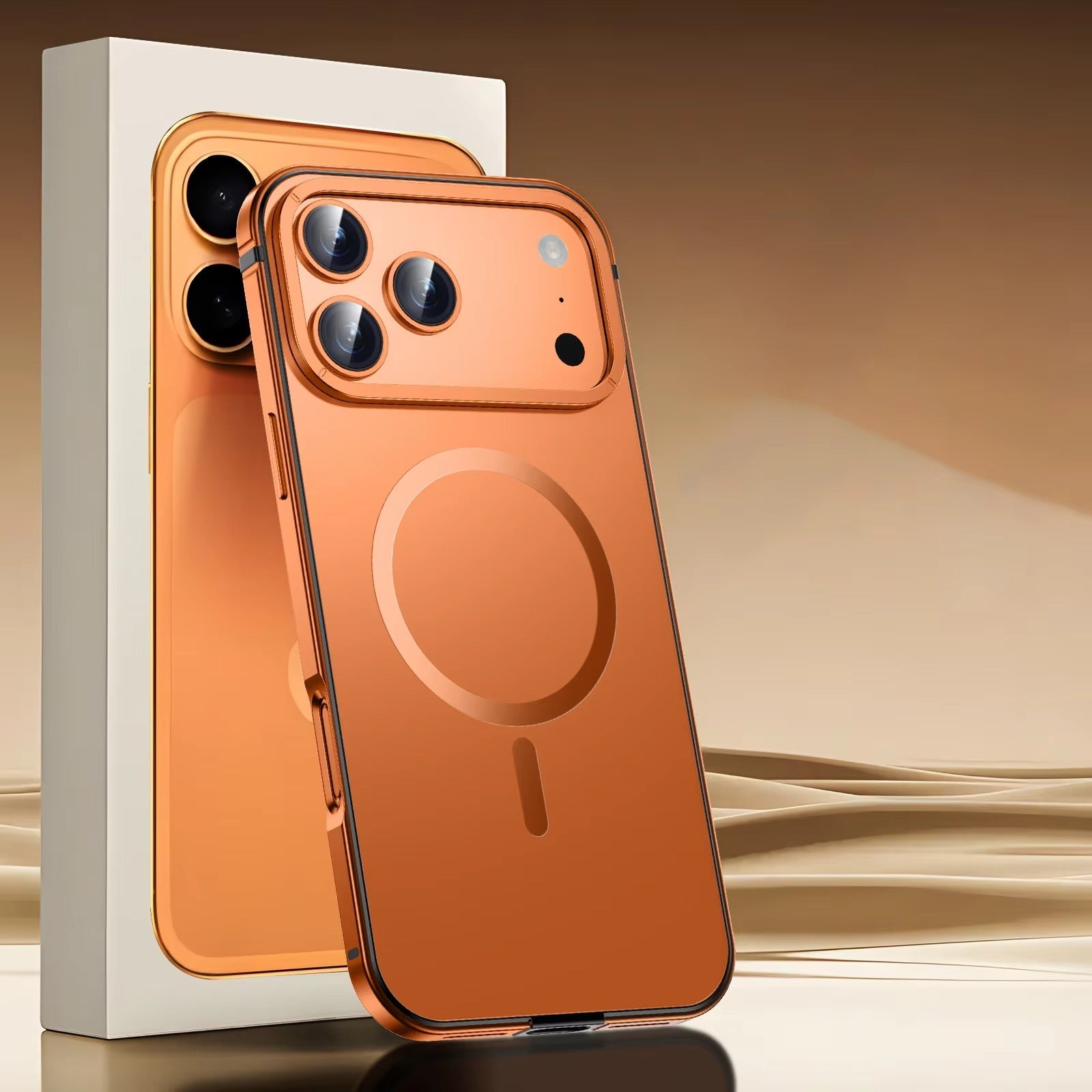 Premium iPhone Case MagSafe Compatible Orange Aluminum Alloy Cover Magnetic Glass Camera Protection Shockproof Matte Anti Scratch Lightweight Design
