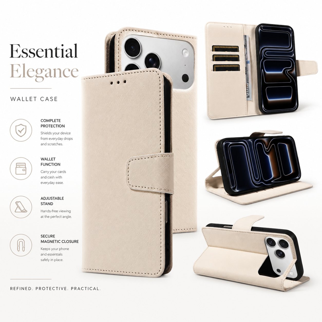 Premium iPhone Case MagSafe Compatible PU Leather Wallet Cover Magnetic Shockproof Protective Case Card Holder Anti Scratch Full Coverage Slim Design