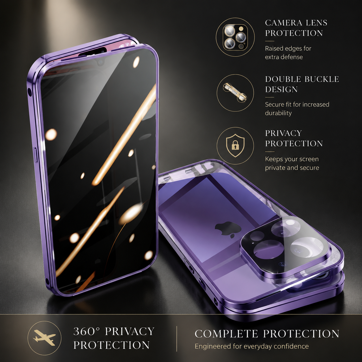 Premium iPhone Case MagSafe Compatible Privacy Tempered Glass Metal Frame Cover Shockproof Full Coverage Anti Scratch Non Slip Protective Slim Design