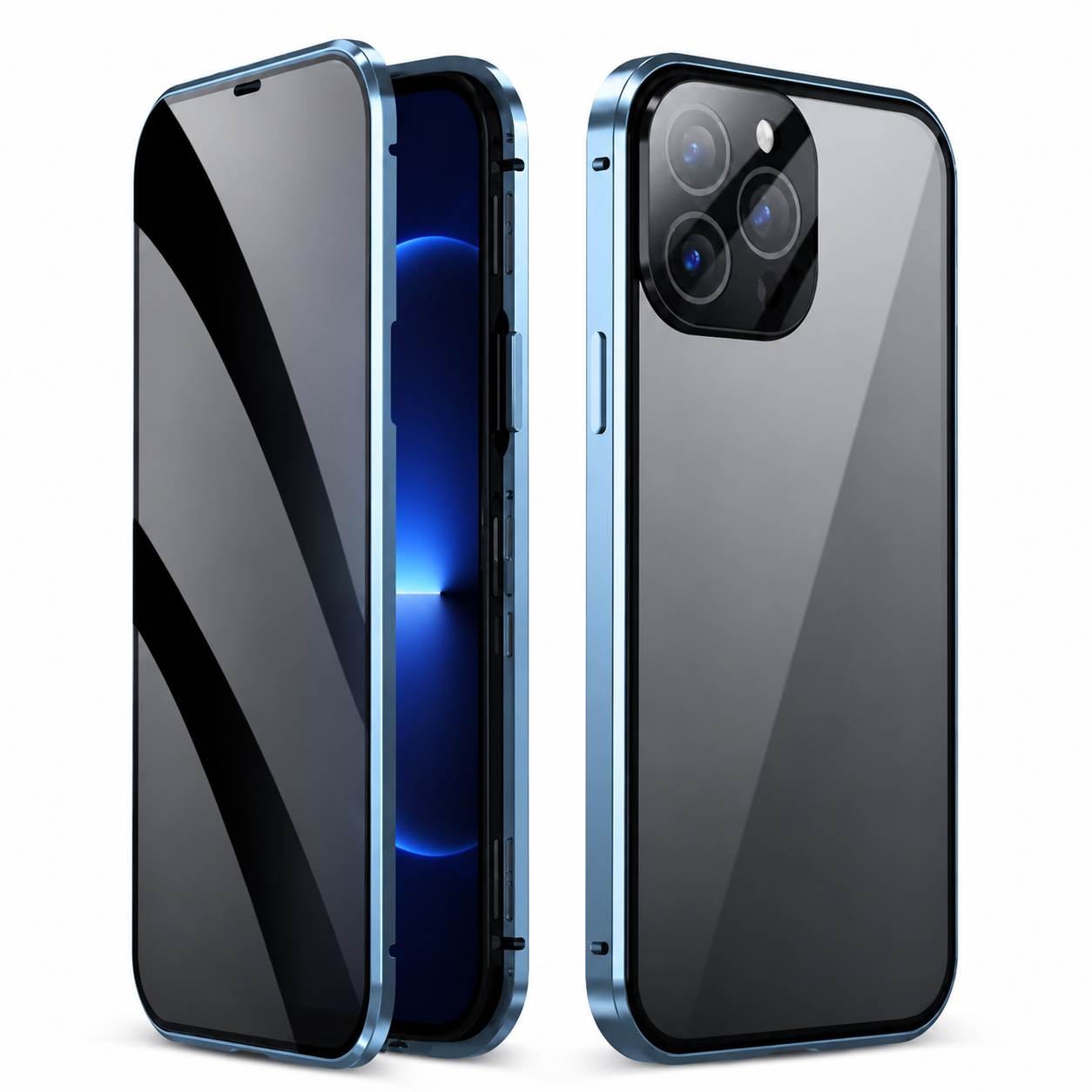 Premium iPhone Case MagSafe Compatible Privacy Tempered Glass Metal Frame Cover Shockproof Full Coverage Anti Scratch Non Slip Protective Slim Design