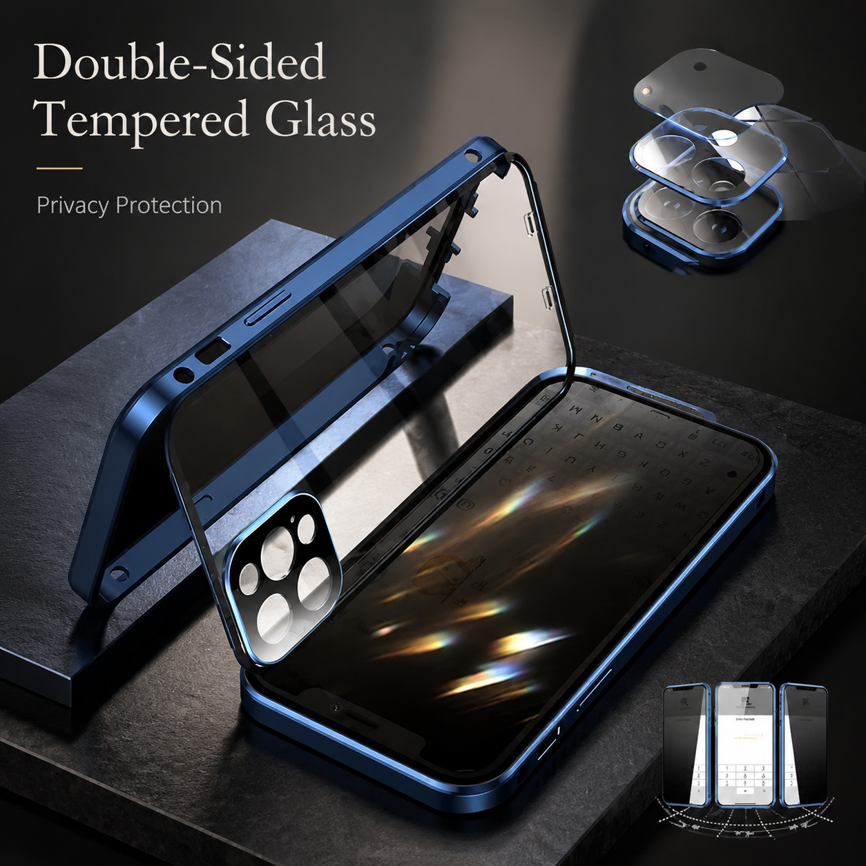 Premium iPhone Case MagSafe Compatible Privacy Tempered Glass Metal Frame Cover Shockproof Full Coverage Anti Scratch Non Slip Protective Slim Design