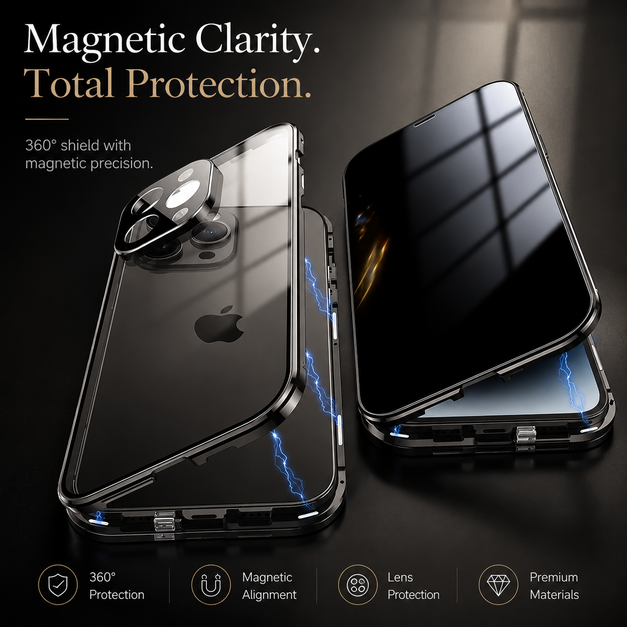 Premium iPhone Case MagSafe Compatible Privacy Tempered Glass Metal Frame Cover Shockproof Full Coverage Anti Scratch Non Slip Protective Slim Design