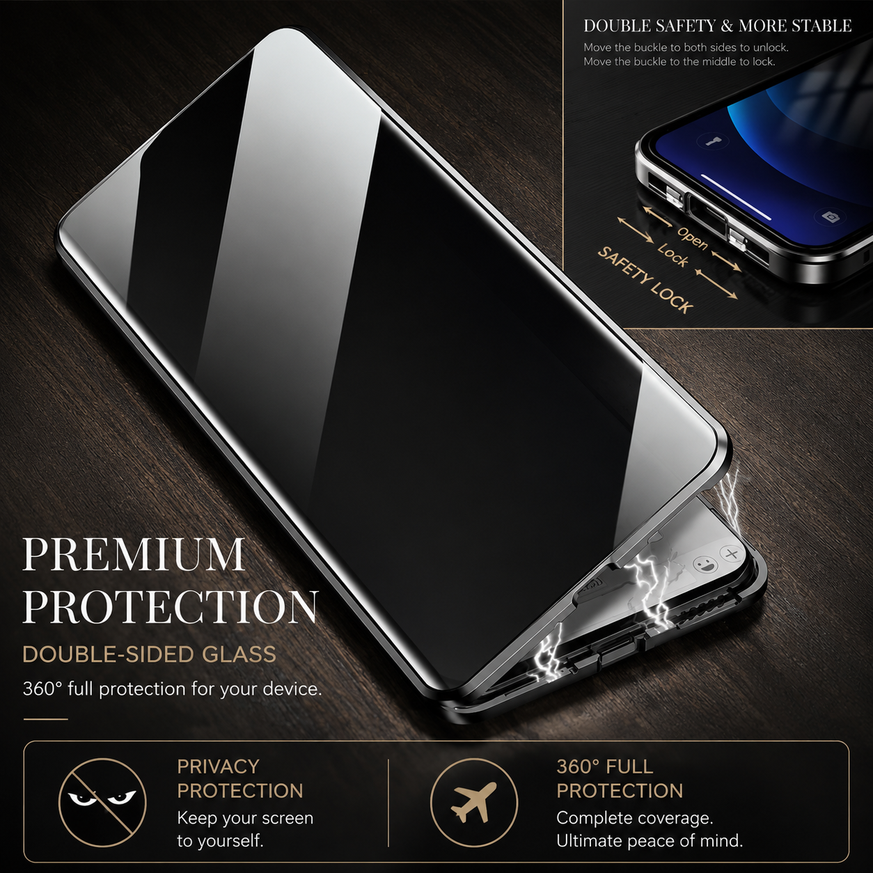 Premium iPhone Case MagSafe Compatible Privacy Tempered Glass Metal Frame Cover Shockproof Full Coverage Anti Scratch Non Slip Protective Slim Design