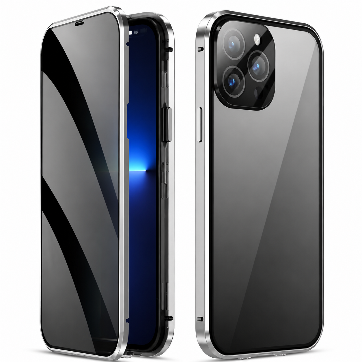 Premium iPhone Case MagSafe Compatible Privacy Tempered Glass Metal Frame Cover Shockproof Full Coverage Anti Scratch Non Slip Protective Slim Design