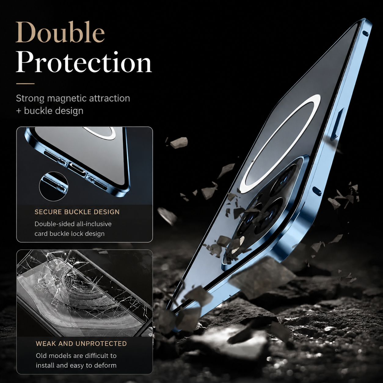 Premium iPhone Case MagSafe Compatible Privacy Tempered Glass Metal Frame Cover Shockproof Full Coverage Anti Scratch Non Slip Protective Slim Design