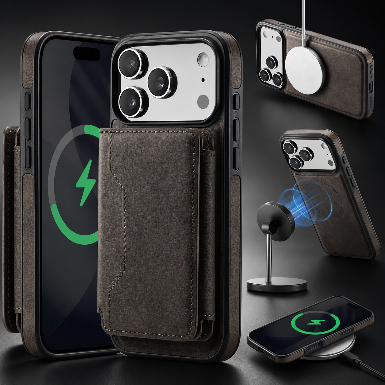 Premium iPhone Case MagSafe Compatible Protective Cover Camera Lens Protection Shockproof Detachable Magnetic PU Leather Wallet Card Holder Anti Scratch Full Coverage