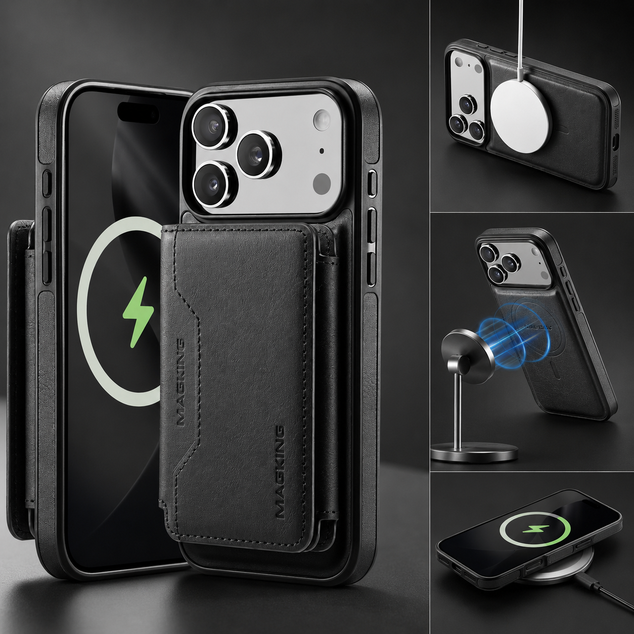 Premium iPhone Case MagSafe Compatible Protective Cover Camera Lens Protection Shockproof Detachable Magnetic PU Leather Wallet Card Holder Anti Scratch Full Coverage