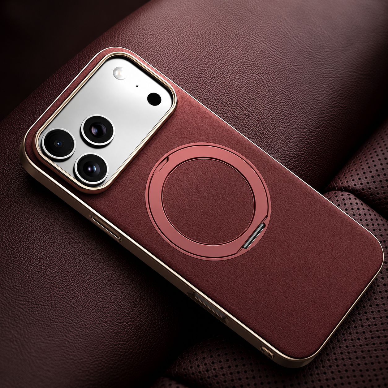 Premium iPhone Case MagSafe Compatible Protective Cover Camera Lens Protection Shockproof Genuine Cowhide Leather Magnetic Ring Holder Anti Scratch Full Coverage