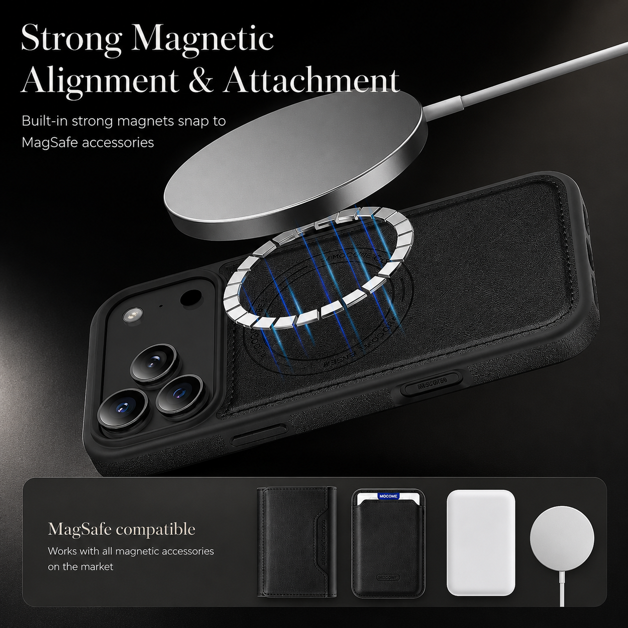Premium iPhone Case MagSafe Compatible Protective Cover Camera Lens Protection Shockproof PU Leather Wallet Card Holder Magnetic Anti Scratch Full Coverage