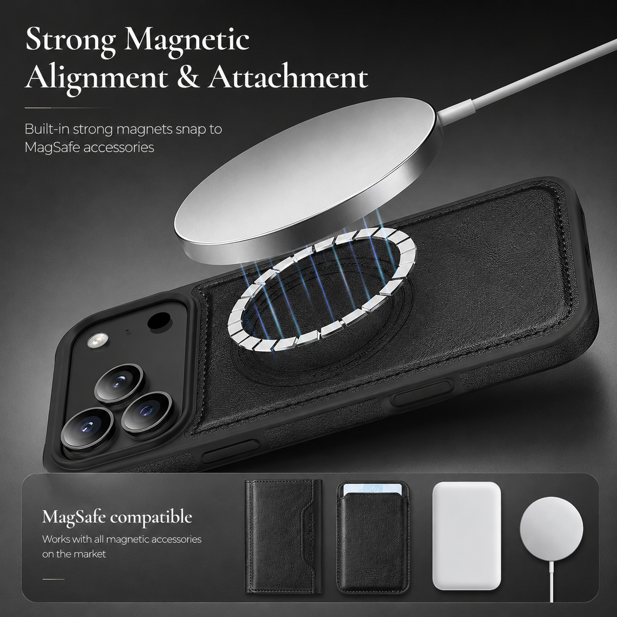 Premium iPhone Case MagSafe Compatible Protective Cover Camera Lens Protection Shockproof RFID Leather Wallet Card Holder Anti Scratch Full Coverage