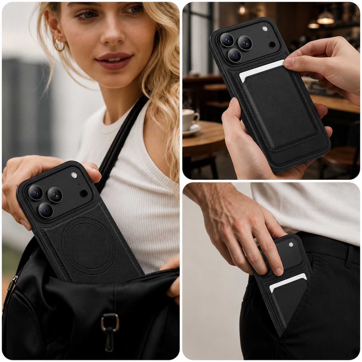Premium iPhone Case MagSafe Compatible Protective Cover Camera Lens Protection Shockproof RFID Leather Wallet Card Holder Anti Scratch Full Coverage